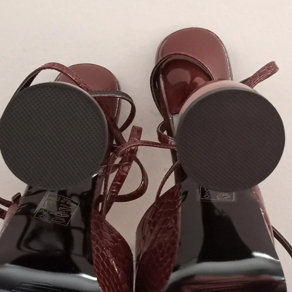 Brown Croc-Embossed Platform Sandals